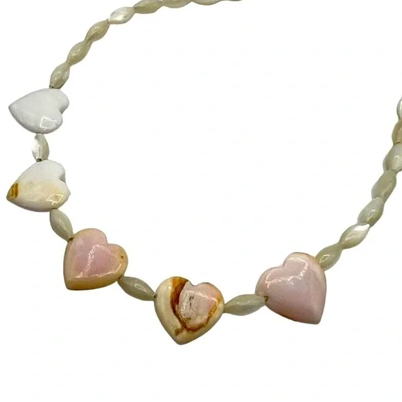 Vintage Heart-Shaped Shell Necklace With Mother Of Pearl Beads - Picture 12 of 12